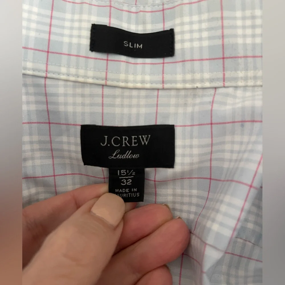 J.Crew Ludlow Slim Fit Stretch Poplin Windowpane Dress Shirt 15.5 32 Blue